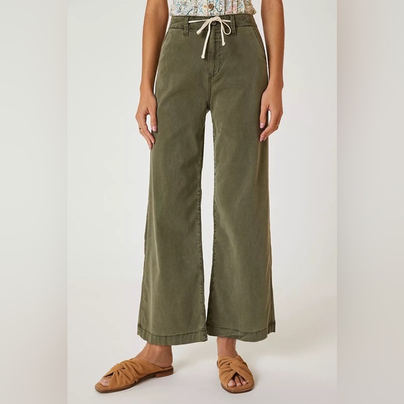 PAIGE Pants - Anthropologie PAIGE Carly High-Rise Cropped Wide-Leg Jeans Green